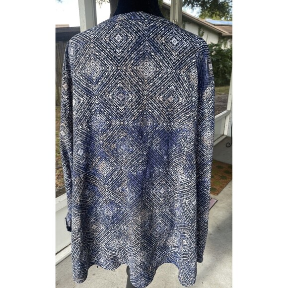 Catherine's Sz 2X 22/24 Blue Beige Medallion Roll-Tab Button-Down Career Work - Picture 5 of 8